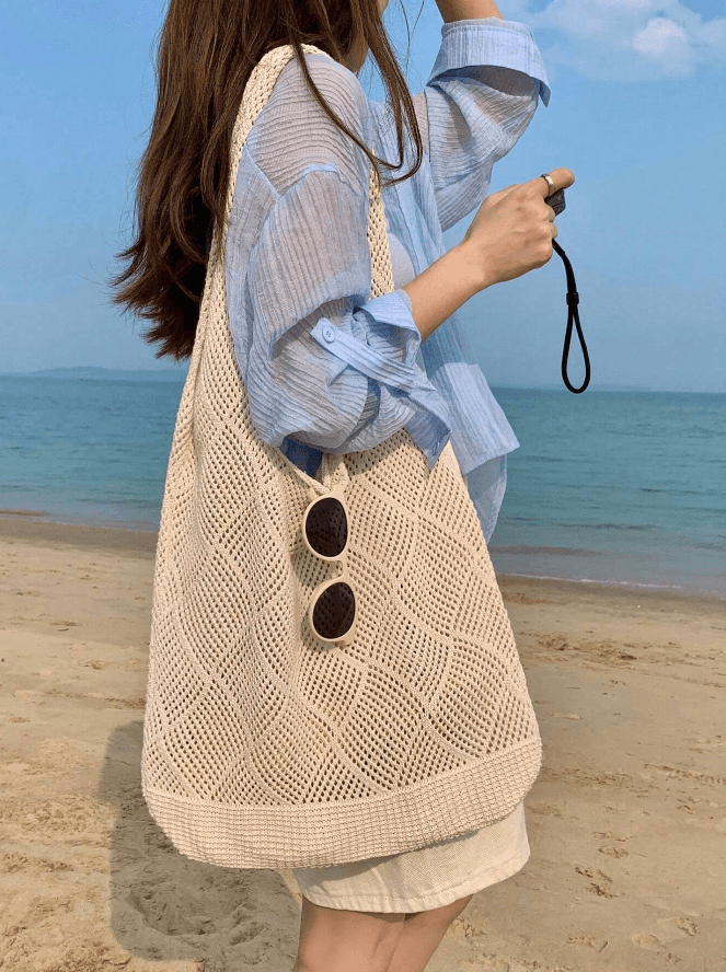 Bolsa Praia Tricot Clássica Rendada